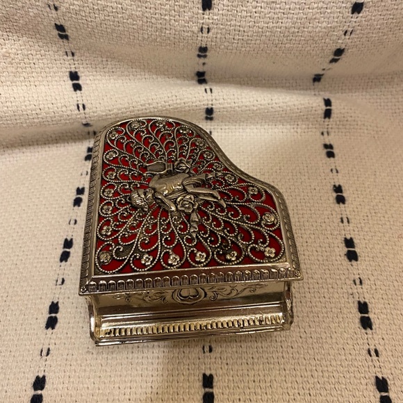 Silver Plated Angel Cherub Flowers Grand Piano Music Trinket Box Made in Japan - Picture 1 of 5